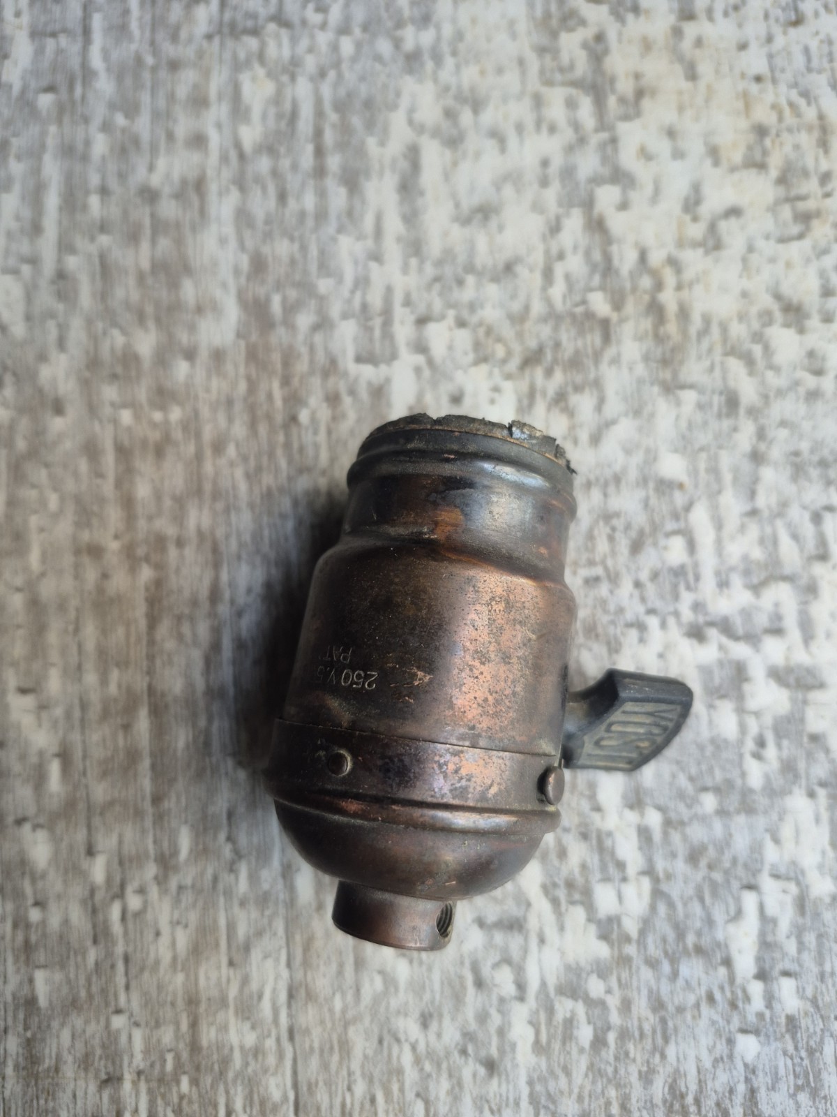 Antique Japanned Copper Turn Key Fat Boy Lamp Socket Yost