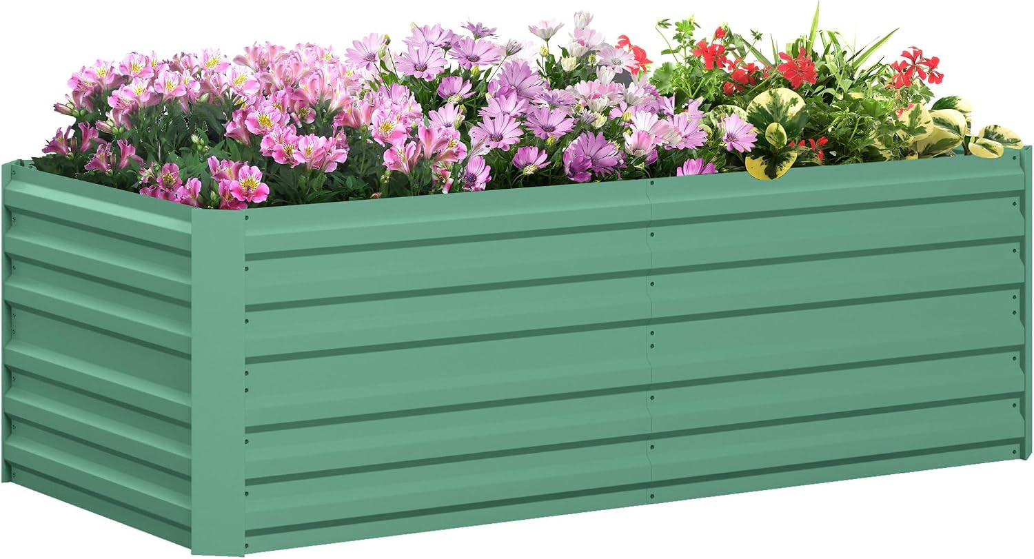 Outsunny Galvanized Raised Garden Bed Kit with Reinforcing Bars, Large and Tall
