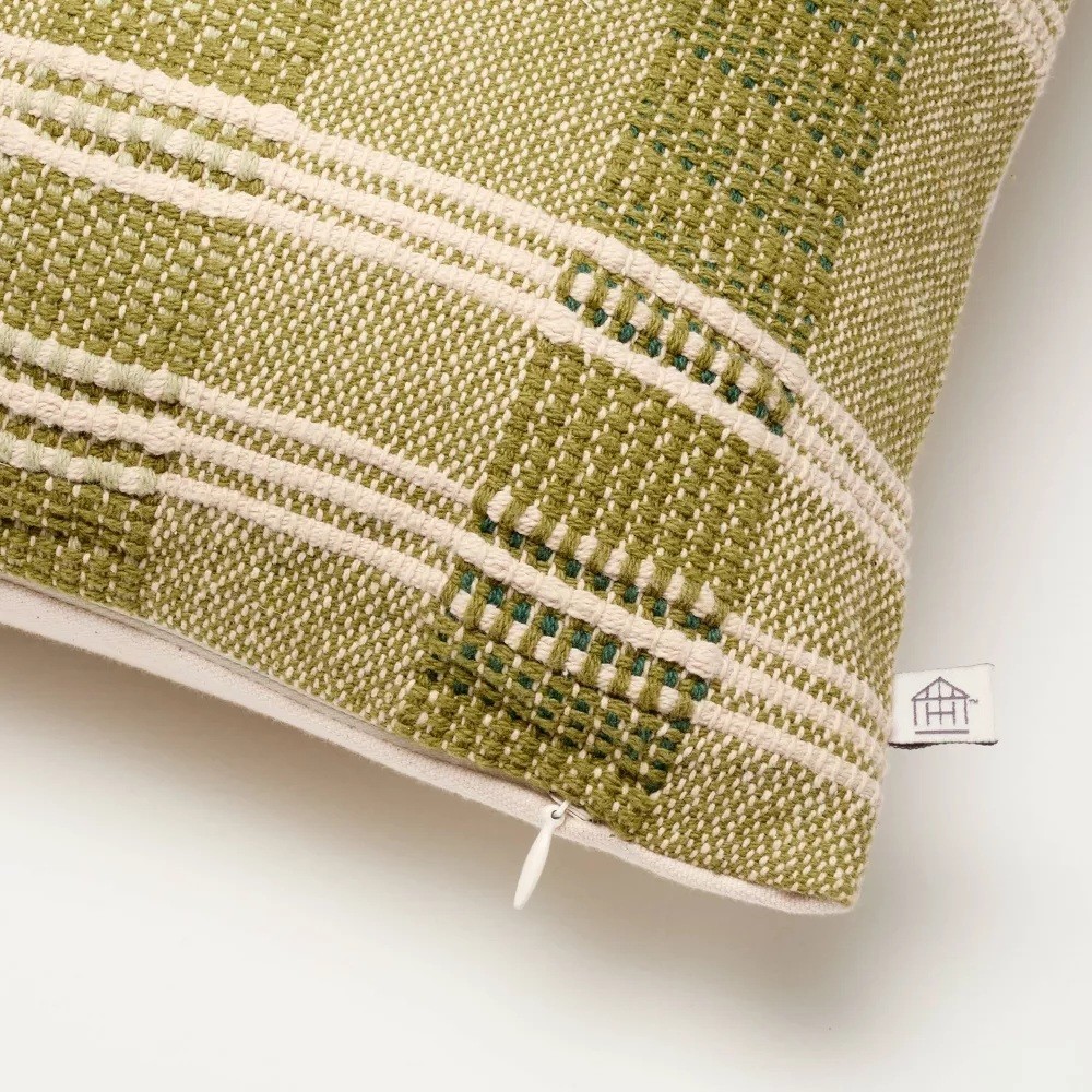 Hearth & Hand Green & Tan Striped Design 18" Square Accent Throw Toss Pillow