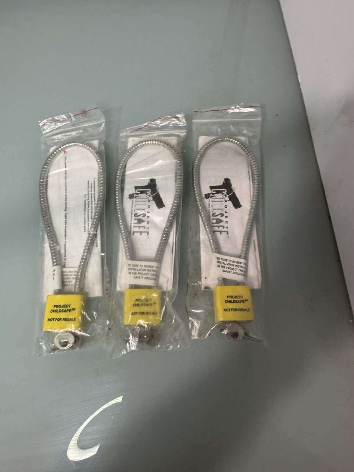 Project Childsafe Lot Of 3 Gun Lock with Cable Padlock and 2 Keys