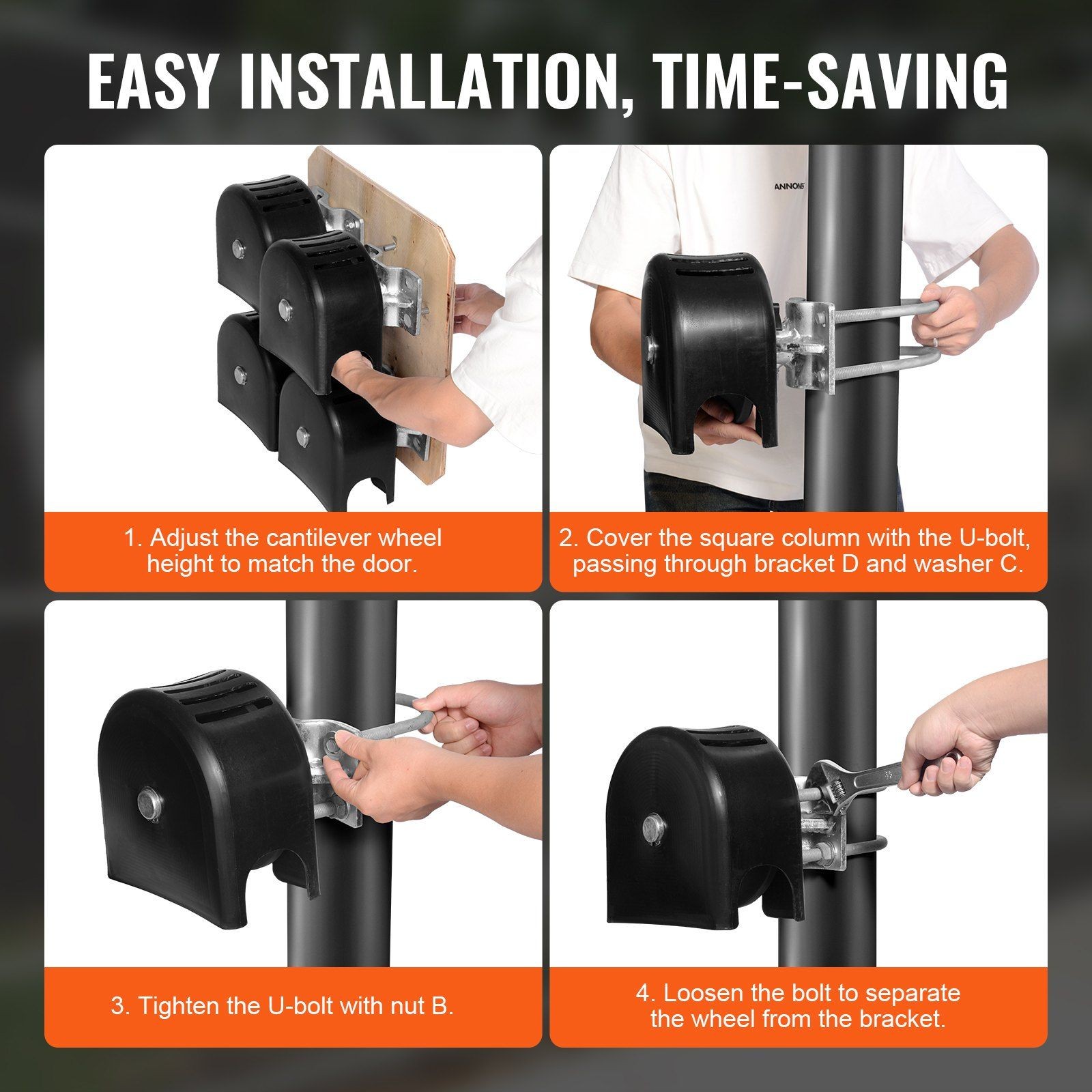 Nylon Roller Sliding Gate Kit: Heavy Steel Frame, 4 Dustproof Wheels, Easy Setup