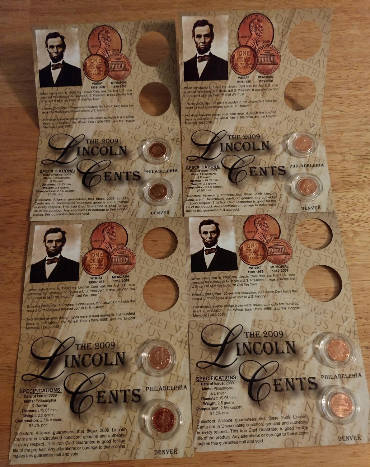 2009 LINCOLN CENT SET ALL 4 DESIGNS MINTED IN PHILADELPHIA & DENVER