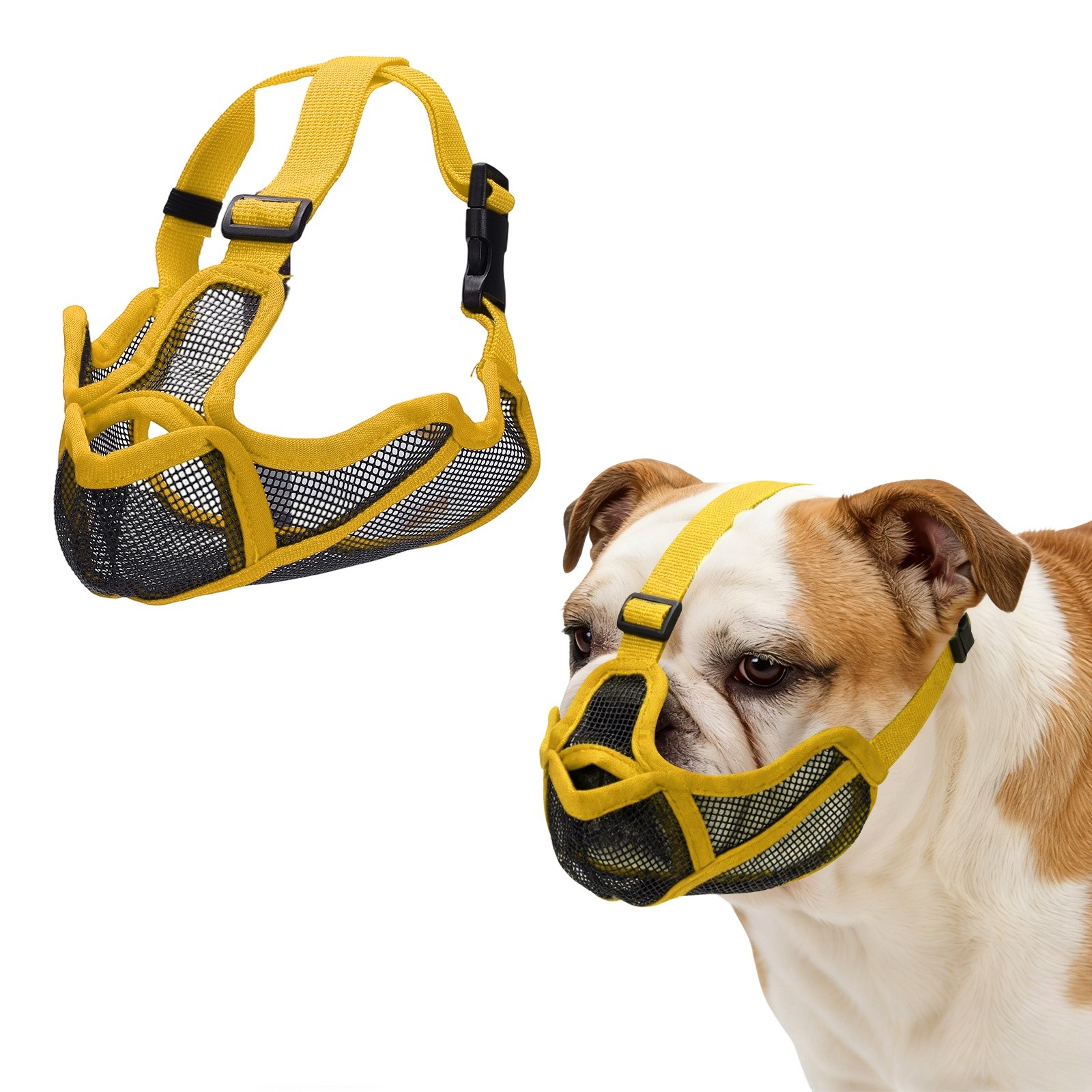 Short Snout Dog Muzzles Adjustable Mouth Cover for Dogs ( S, Yellow )