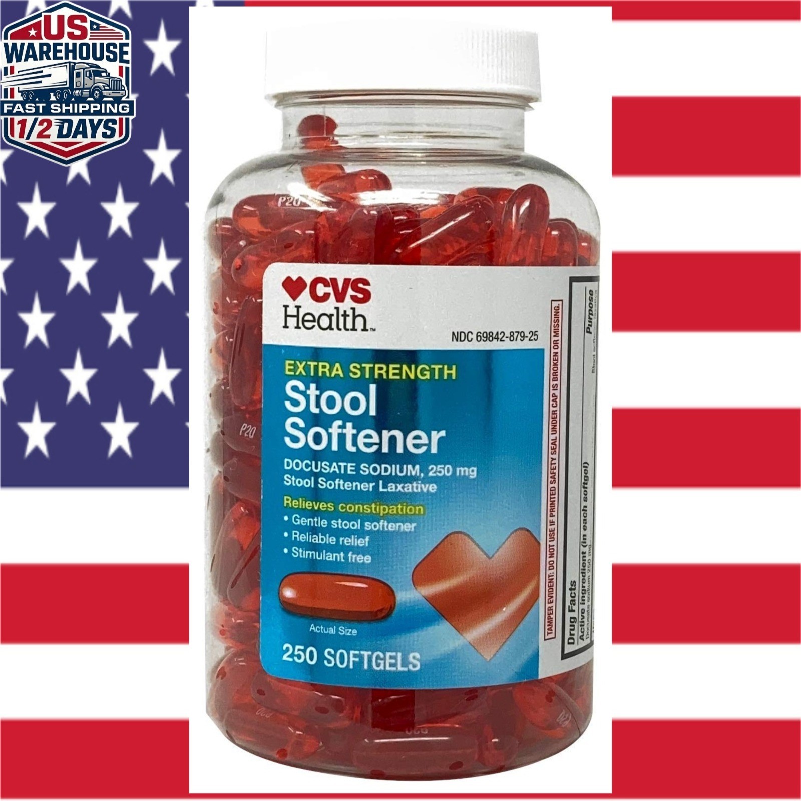 CVS Extra Strength Stool Softener Docusate Sodium Softgels 250 mg, 250 Count