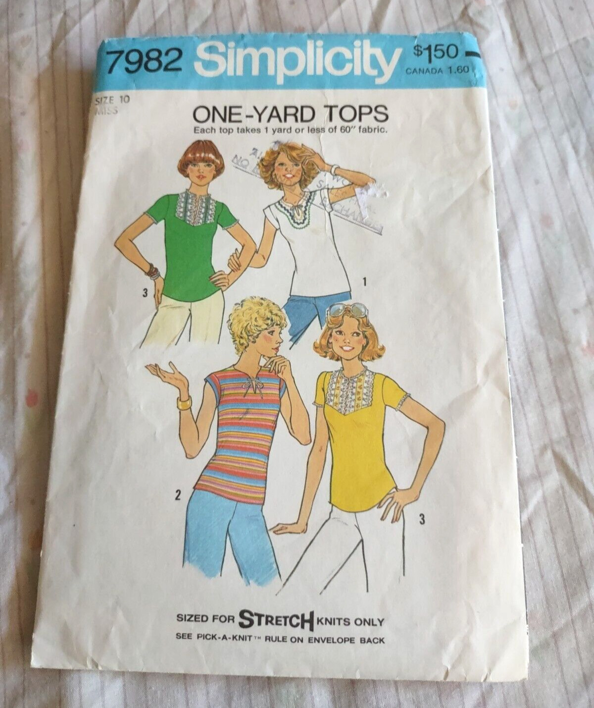 Simplicity Misses Pullover Tops Pattern 7982 Size 10 From 1977