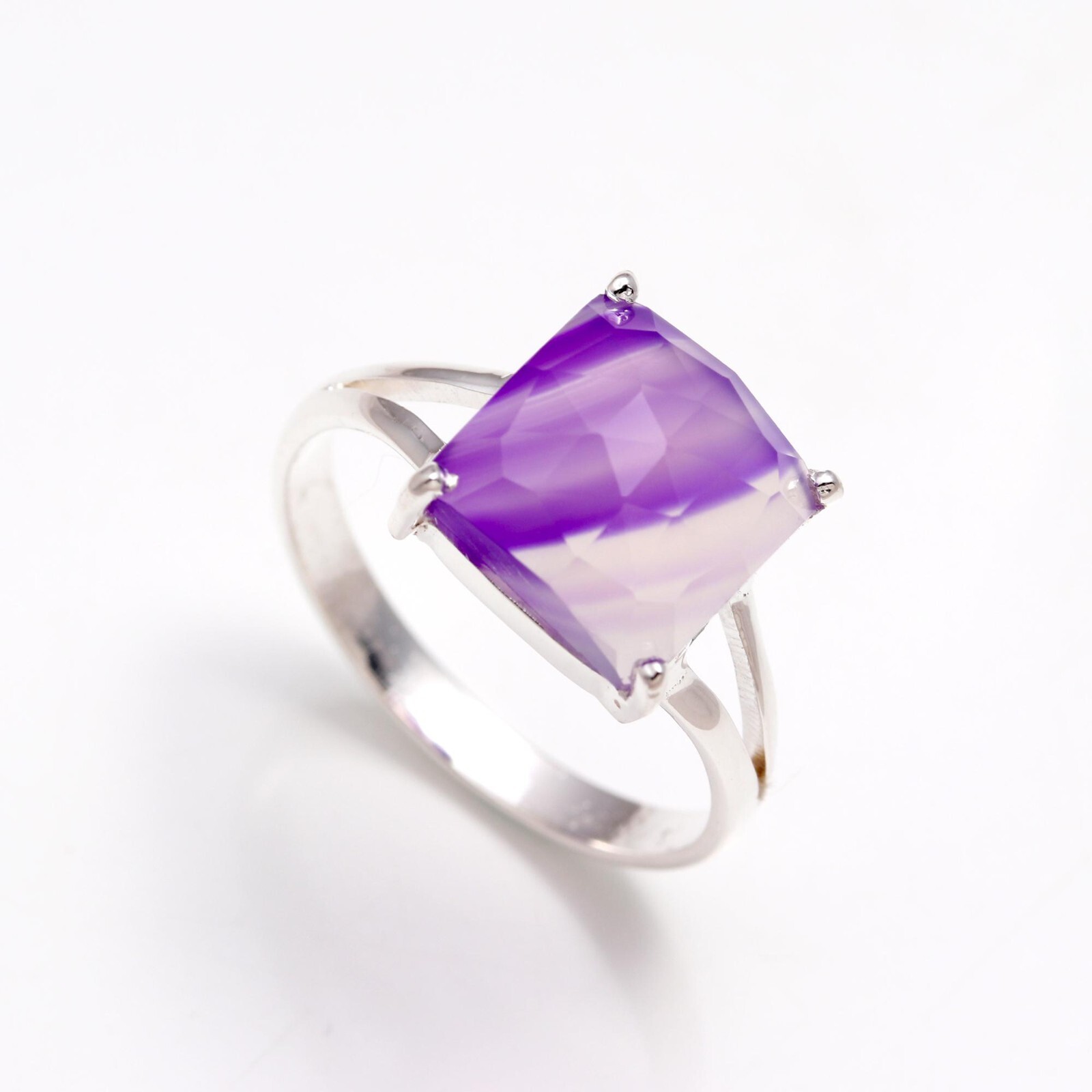 Blue Lace Agate Square Handmade Ring 925Sterling Silver Jewelry Anniversary Gift