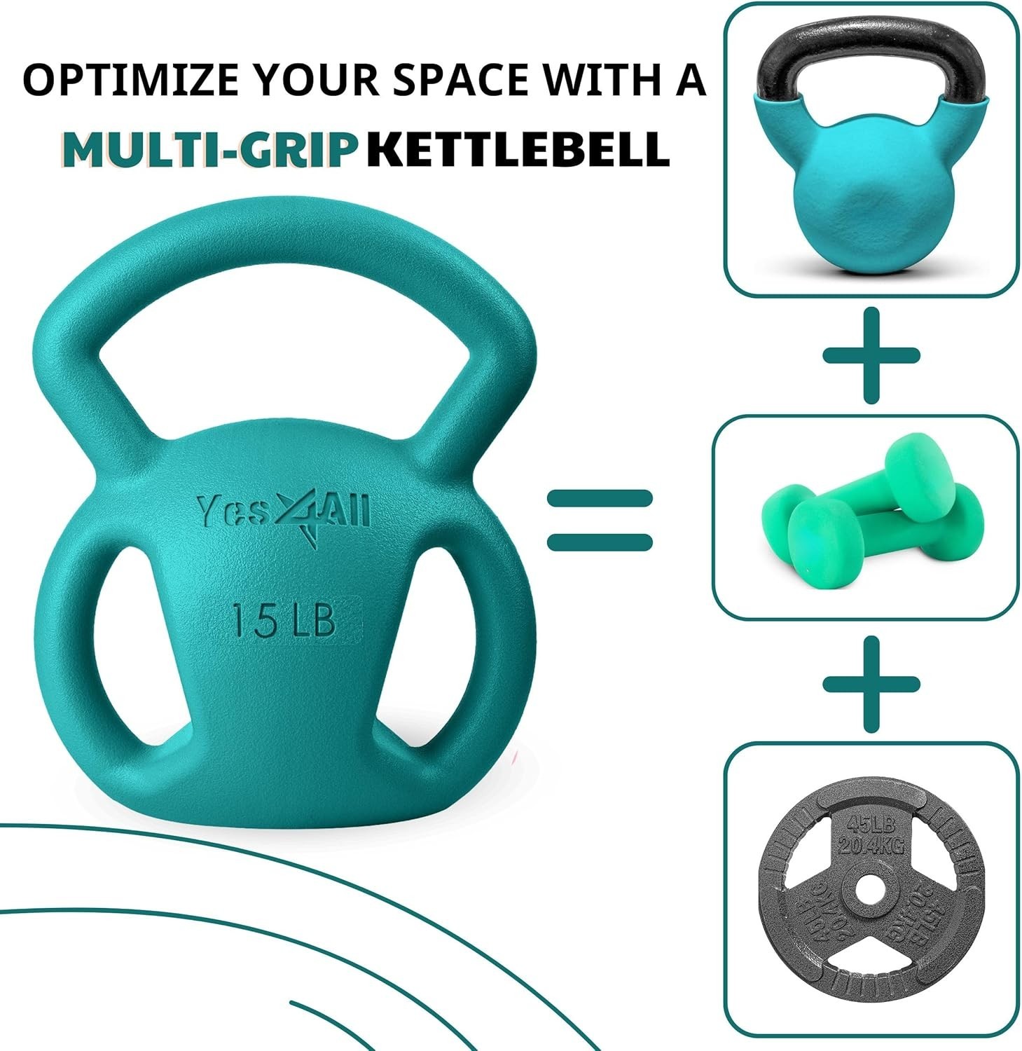 15LB Kettlebell Strength Training Women Wide Multi-grip Textured Handle