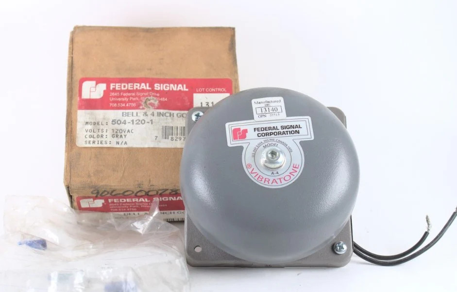 Federal Signal 504-120-1 A-4 Vibratone Bell 4" Gray 120VAC-New In Box