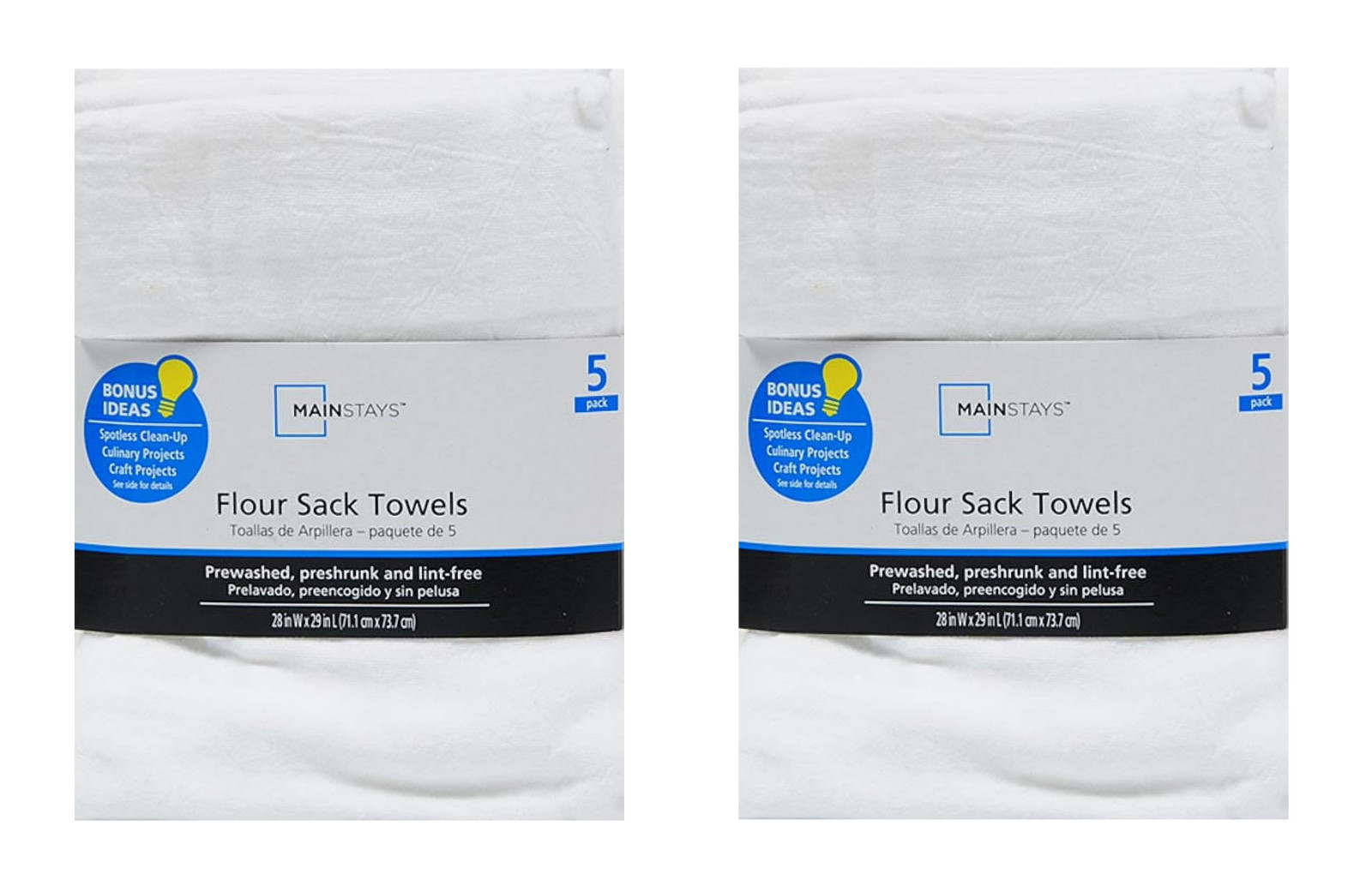 Mainstays White Flour Sack Kitchen Towel Set, 5-Piece pack of 2