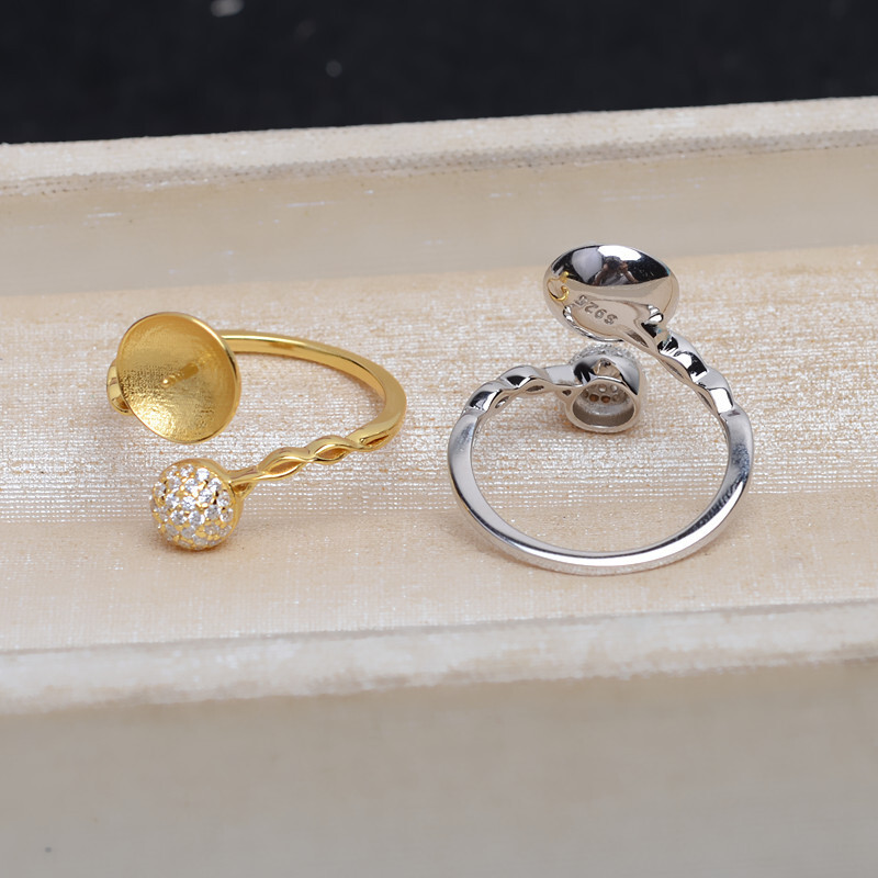 S925 Solid Sterling Silver 10-12mm Half Drilled Pearl Mount Holder Ring Settings
