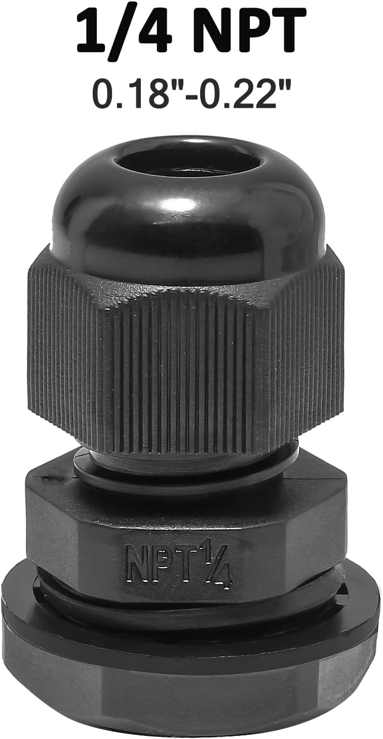 10-Pack Waterproof Nylon Cable Glands for 4-6mm Cables, , Black