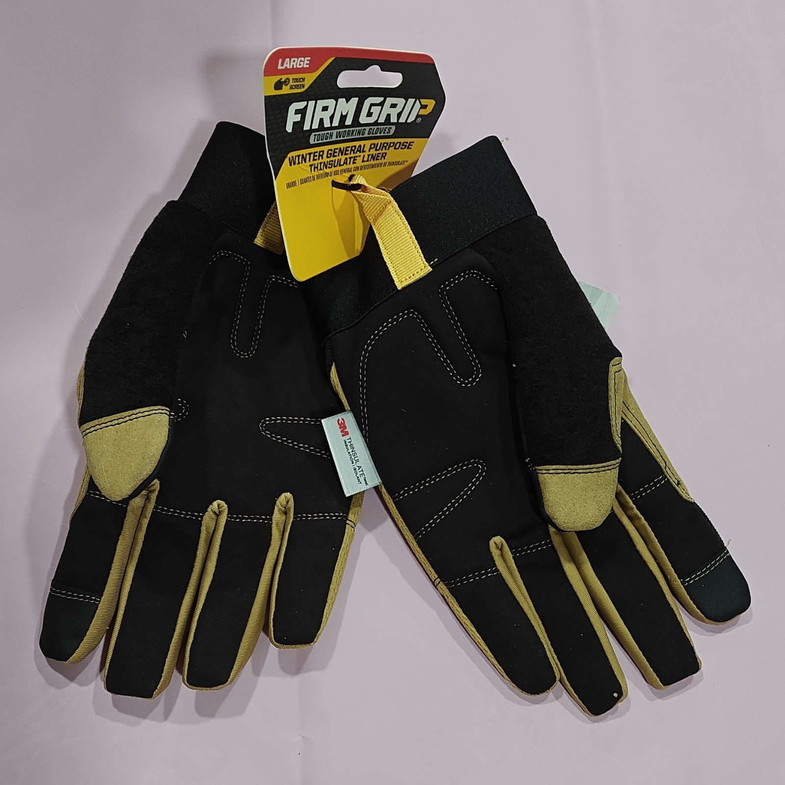 Firm Grip Winter Gloves Large Black Tan Thinsulate Touch Screen Reinforced
