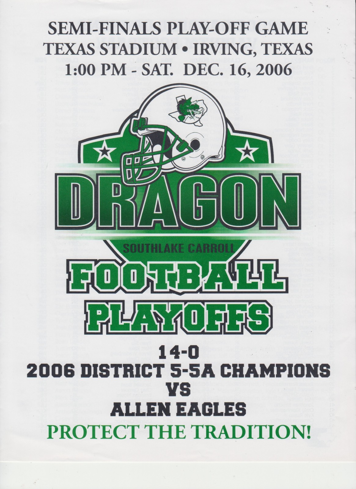 2006 Texas 5A Semi Final Football Program- SOUTHLAKE CARROLL vs ALLEN EAGLES