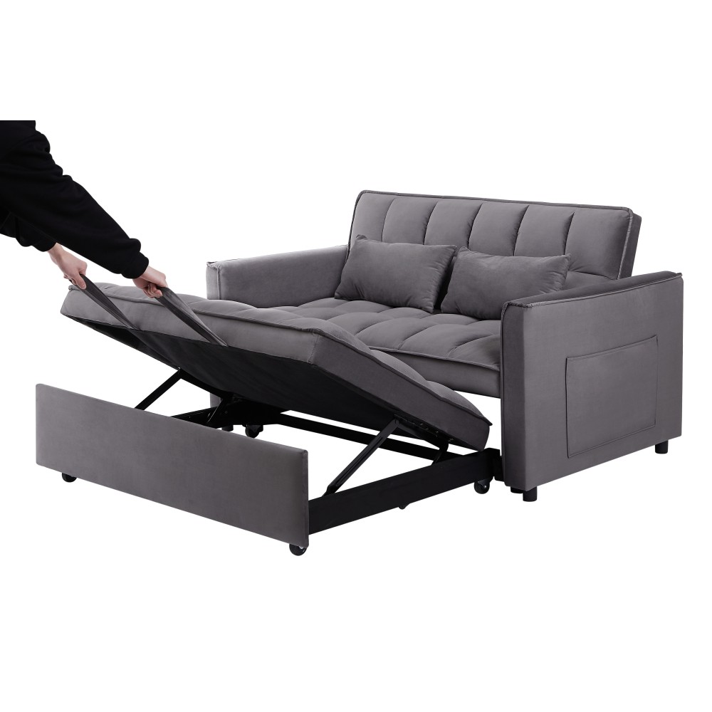 3-in-1 Convertible Sofa Bed with Adjustable Back, Storage, Greige