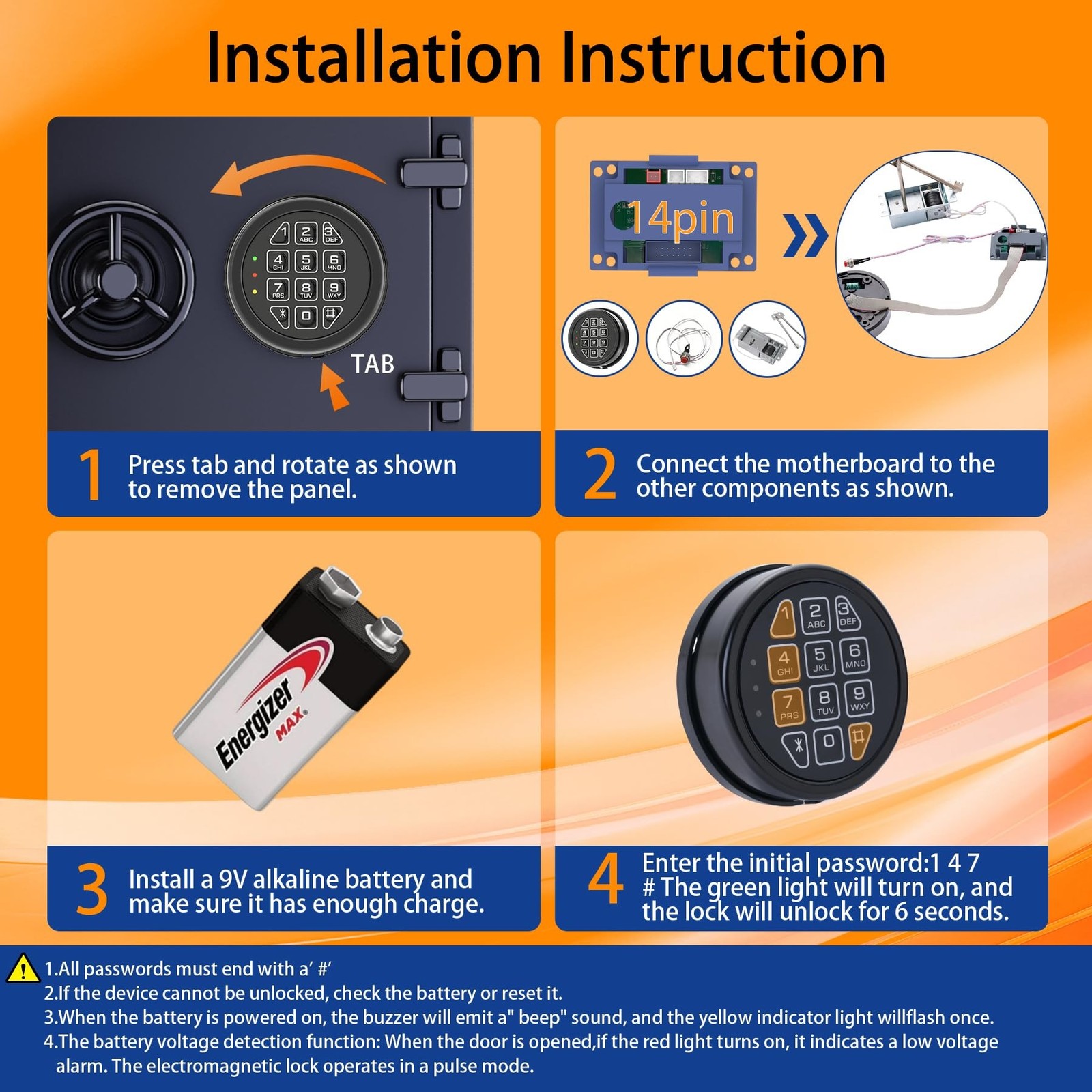 High Security Electronic Safe Lock Replacement Keypad with Solenoid Lock & 2 ...