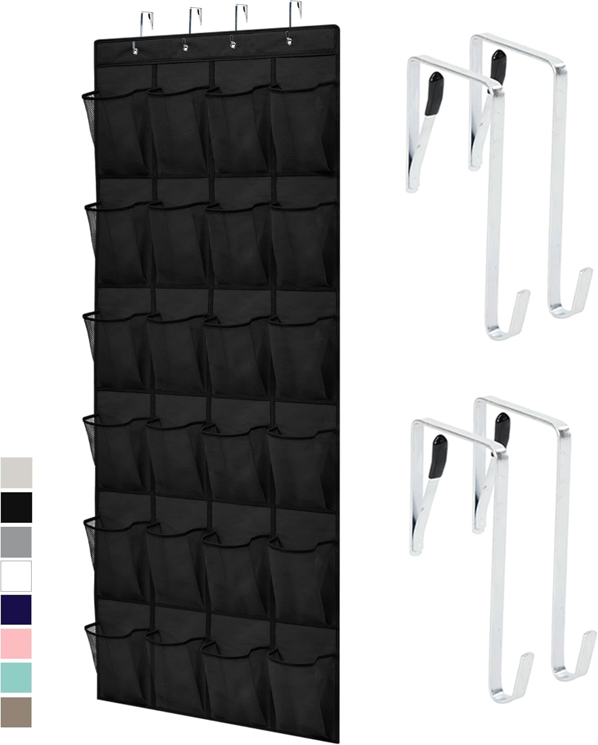 Over the Door Shoe Organizer, 24 Large Breathable Mesh Pockets, Hanging Storage