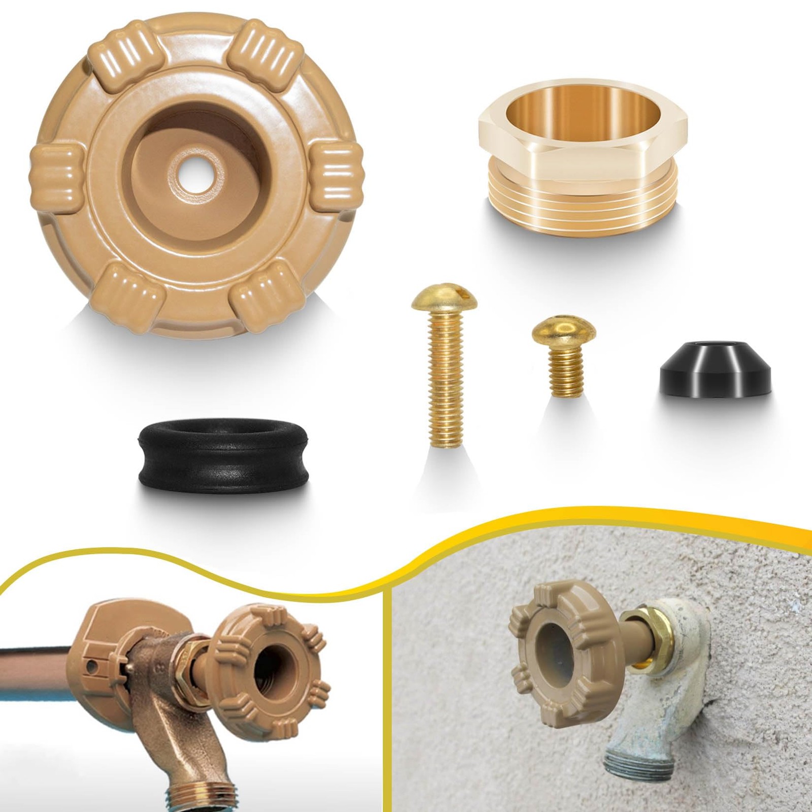 Datrenm RK-14MH Outside Faucet Repair Kit Metal Handle RK-14MH, Yellow-Brown