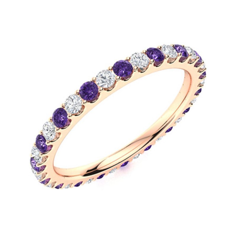 2mm Amethyst Eternity Wedding Stackable Ring 925 Sterling Silver Rose Plated