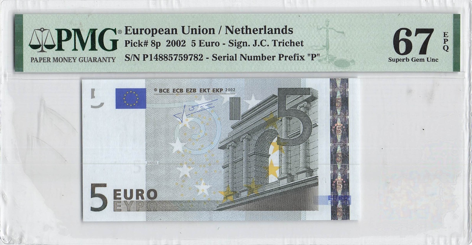 EU / Netherlands  5  Euro  P 8p  PMG  67  EPQ  Superb Gem Unc.