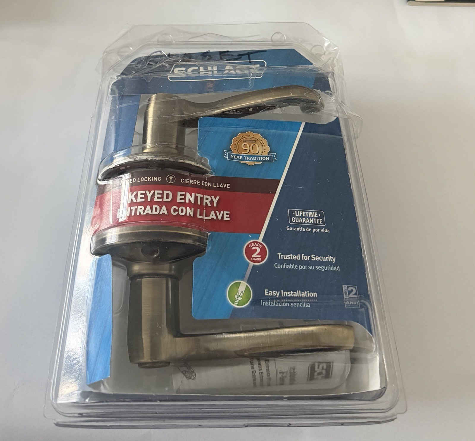 Schlage Keyed Entry Door Lever Lock, Satin Silver Metal Finish