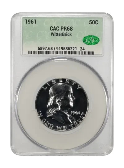 1961 Franklin Half Dollar CAC PR68 Proof WitterBrick Green CAC 50C