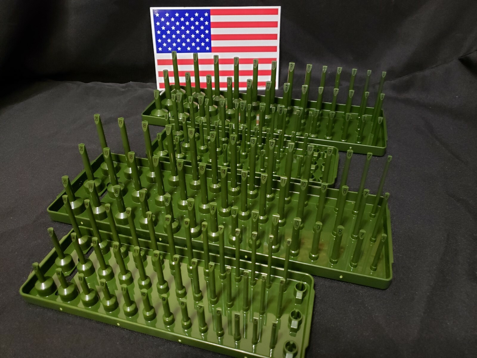 Hansen - 4 Pc- 3 Row Socket Tray Metric SAE Storage Rack Holders 1/4" & 3/8"