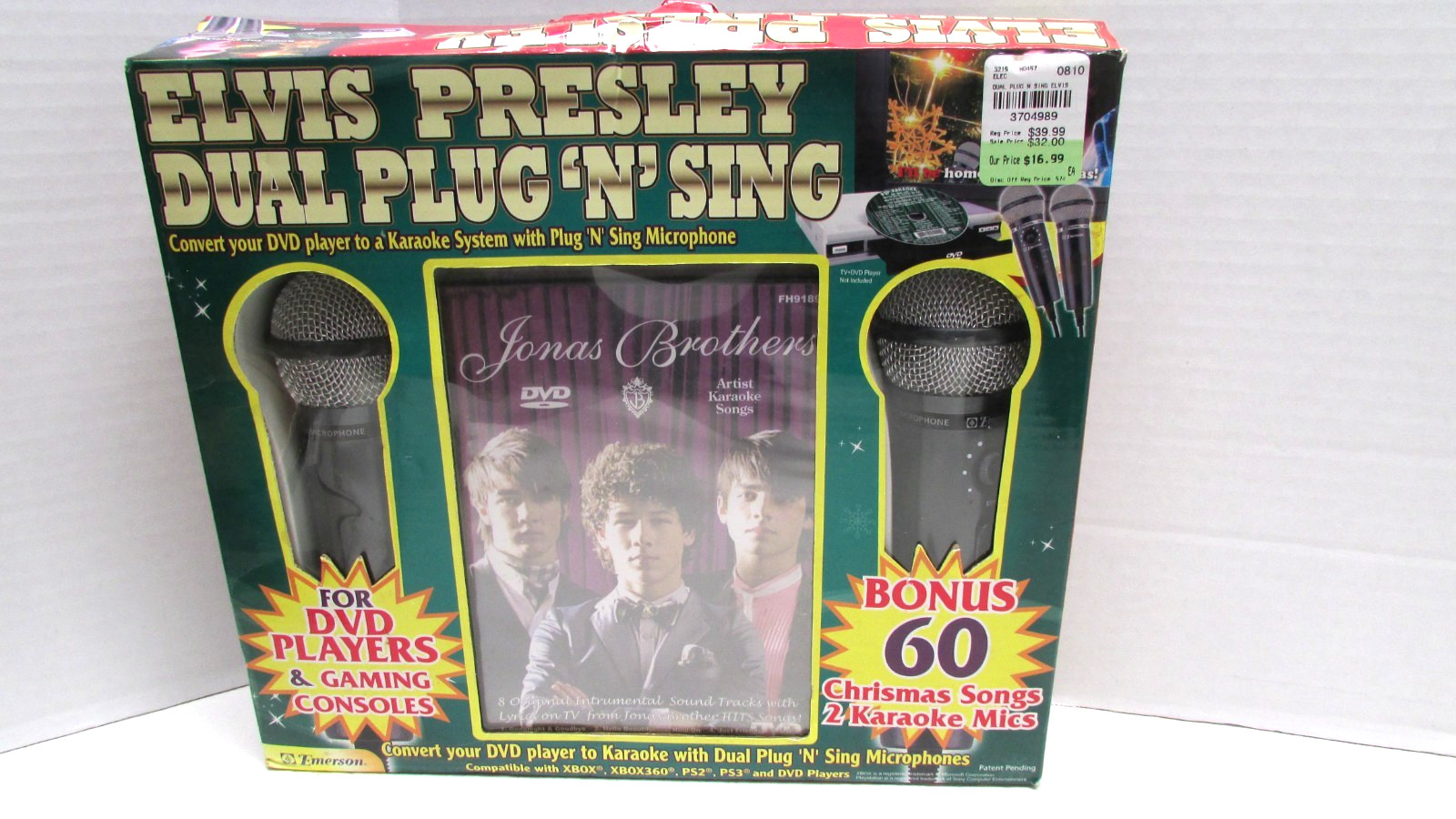 Emerson Plug N Sing Karaoke System Mics ELVIS JONAS BROTHERS DVD XBOX PS - NEW