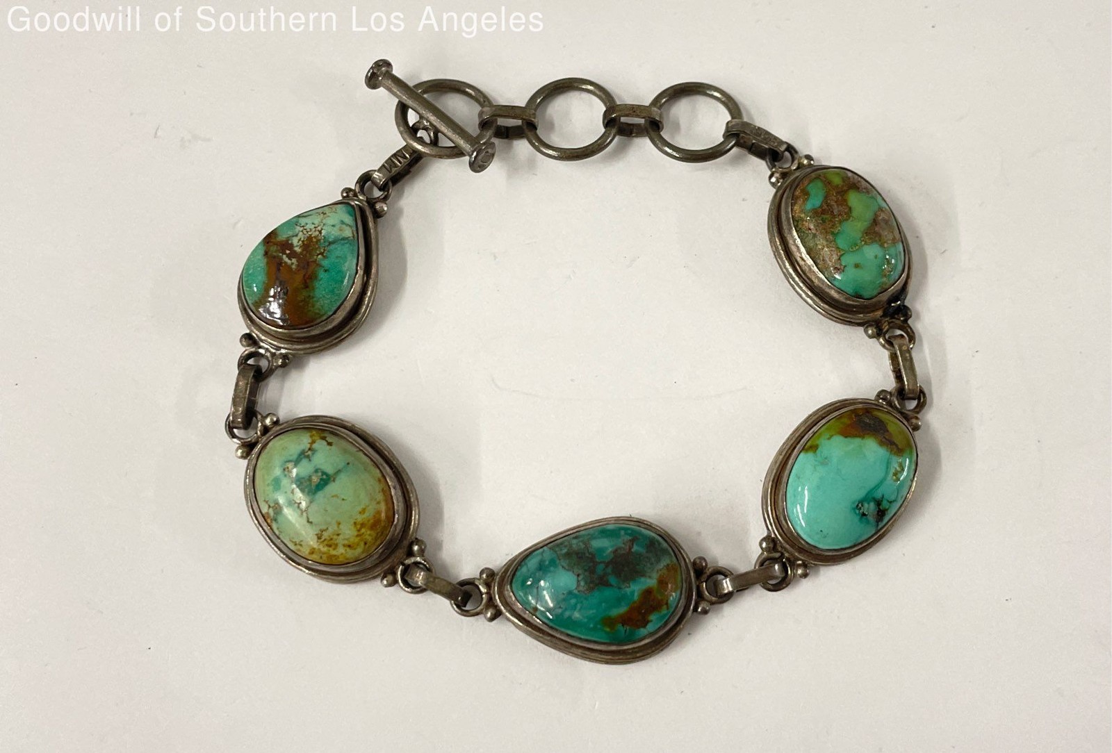 Sterling Silver Turquoise Link Bracelet - 31.3g