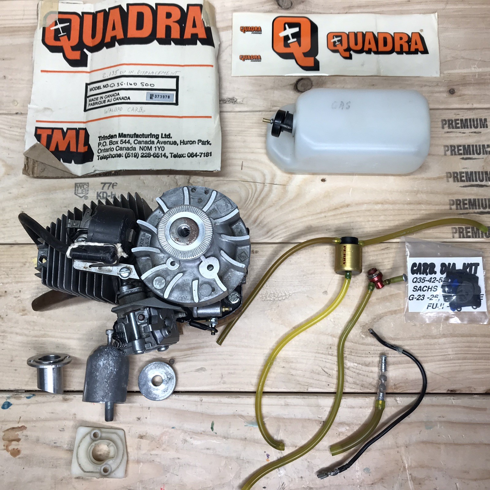 Vintage Quadra Q35cc RC Gas Plane Engine Q35-160500 Walbro Carb *AS-IS FOR PARTS
