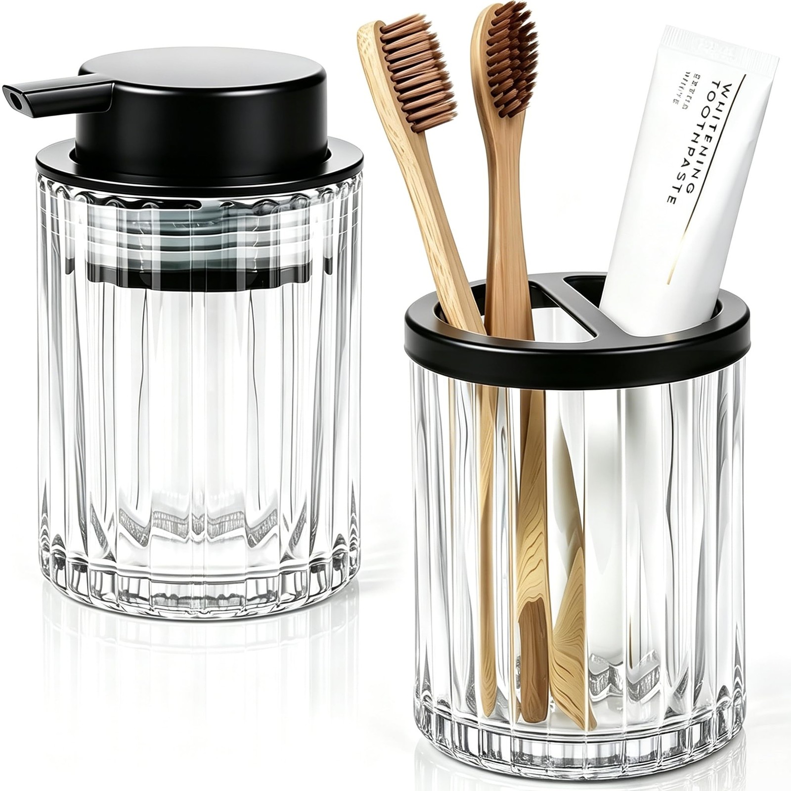 Bathroom Accessories Set 2PCS, Glass Lotion Soap Dispenser & Toothbrush Holde...