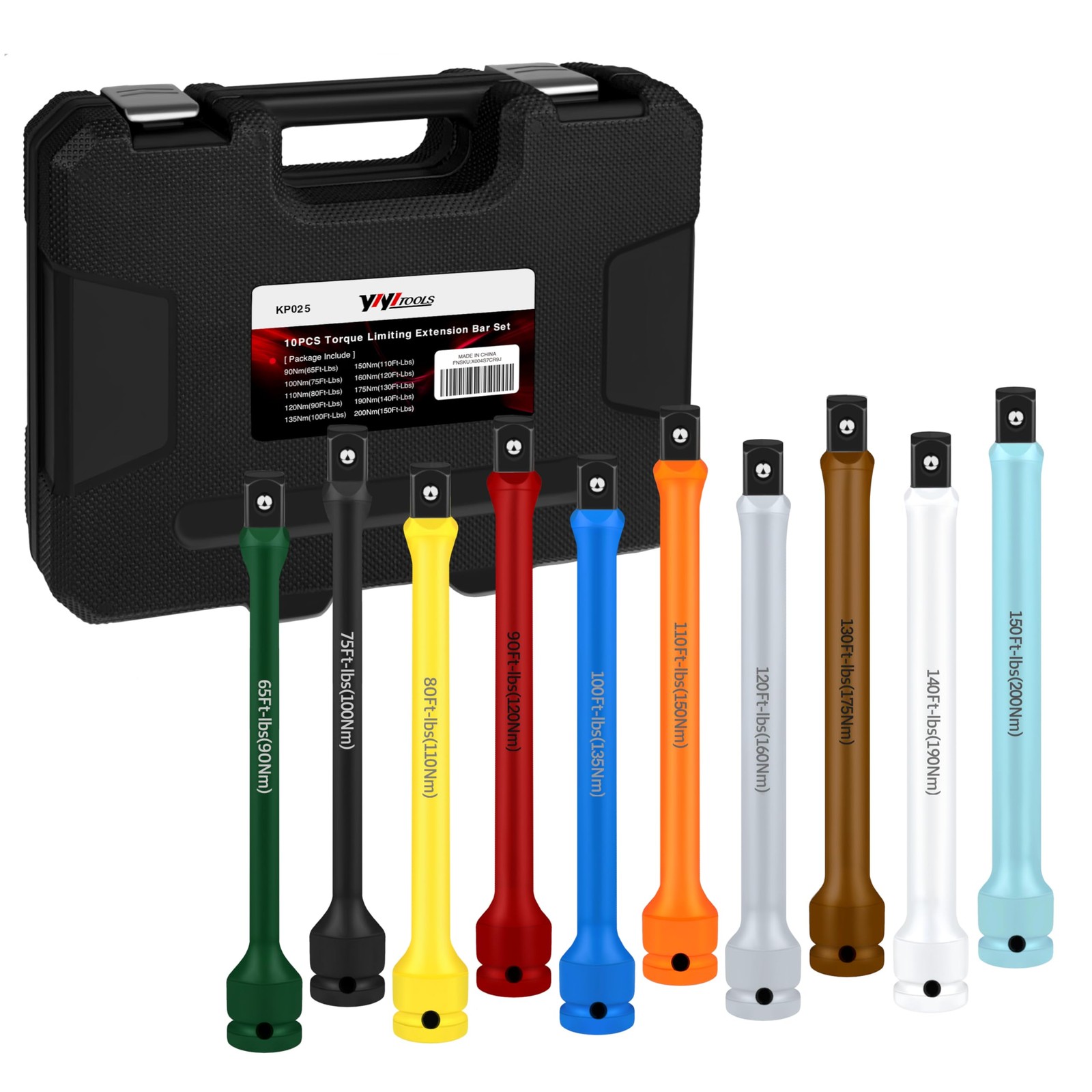 Tire Repair Torque Sticks - 10Pc 1/2 Drive Extension Bar Set 65-150 Ft Lbs