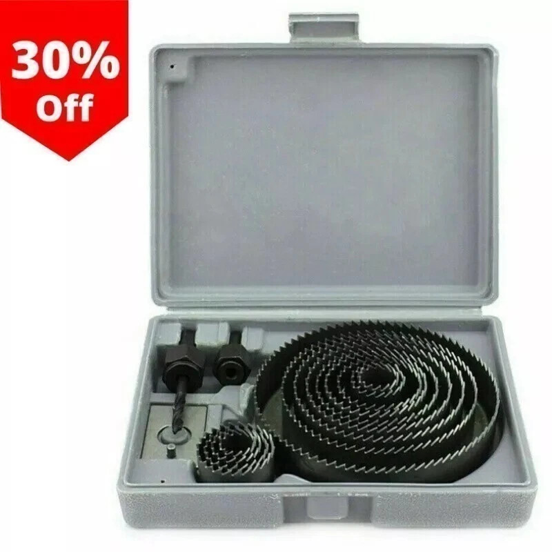16pcs Hole Saw Drill Bit Kit w/ Mandrels Saws w/ Case Wood Plastic Sheet Metal
