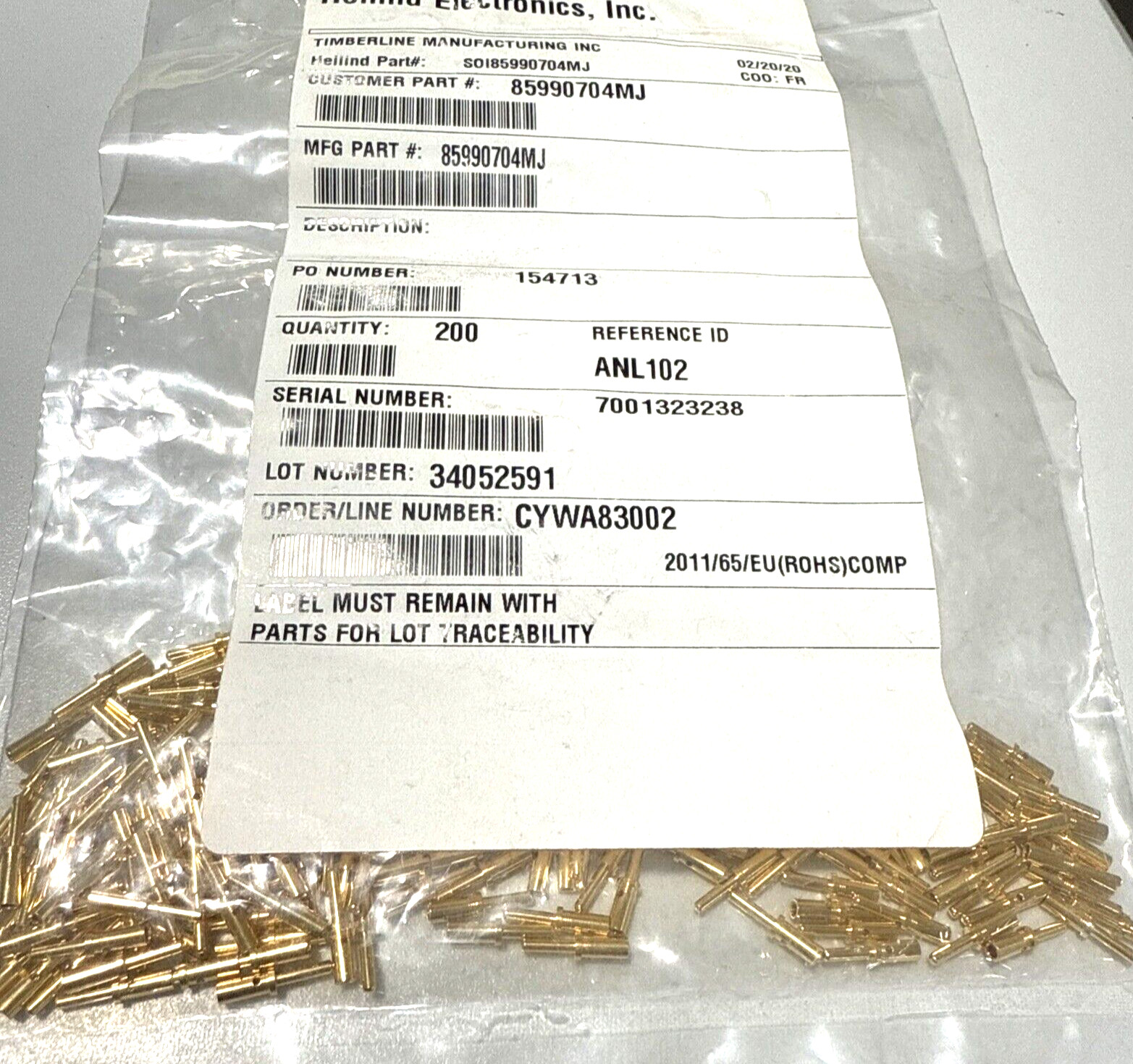 Eaton Glenair 8599-0704MJ Gold Male Contact Pin 16AWG M39029/58-364 200QTY *NEW*