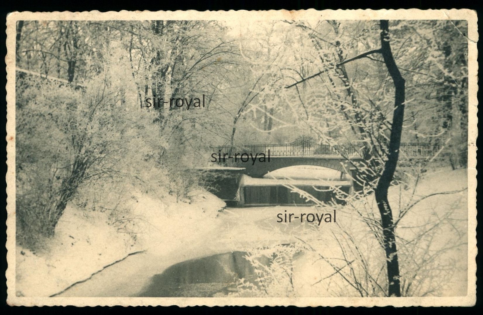 Romantic Winter Landscape 1933 / 1934 - River Bridge - 1930s Photo Postcard 13x9cm