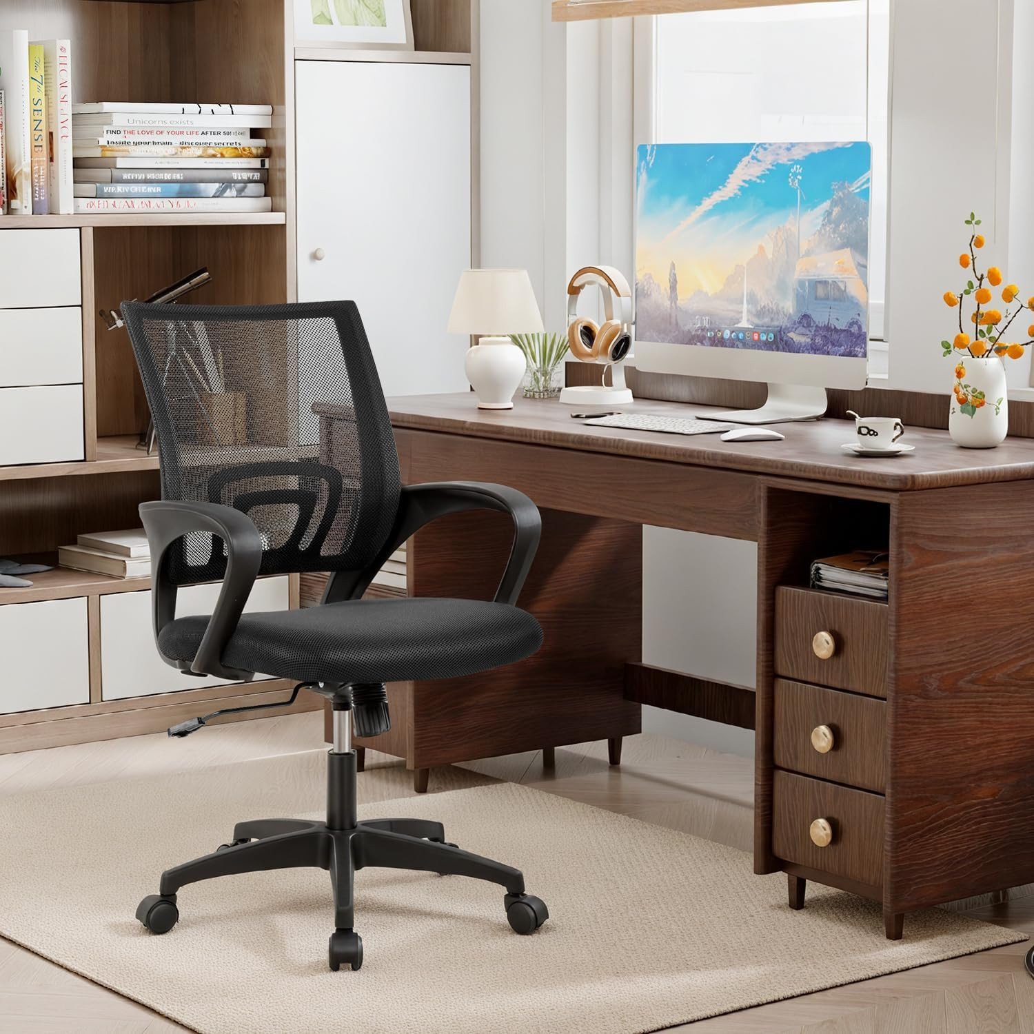 Mid-Back Ergonomic Mesh Office Chair Adjustable Lumbar Support Swivel Desk