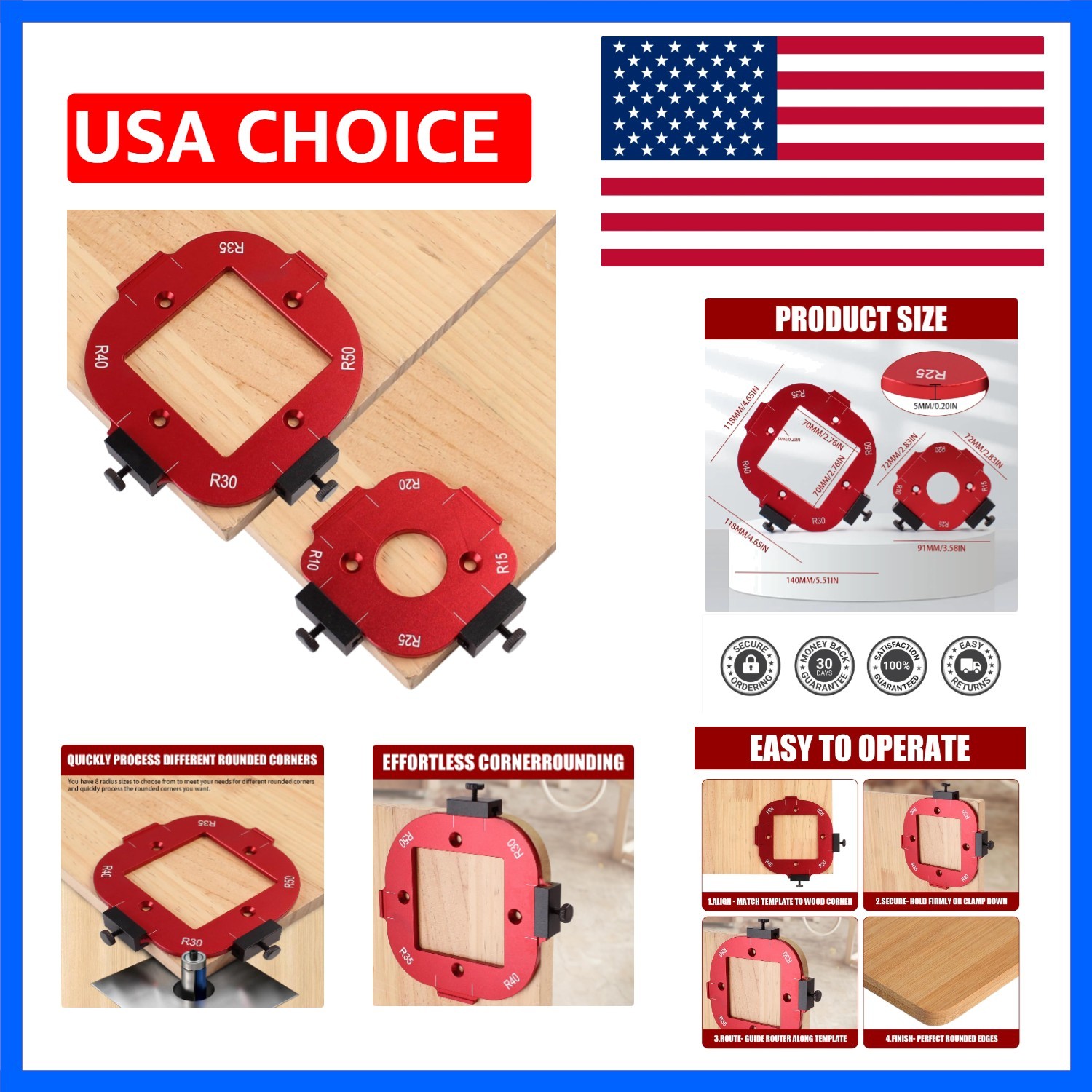 2 Pcs Router Corner Radius Template R10/R15/R20/R25/ R30/R35/R40/R50, Aluminu...