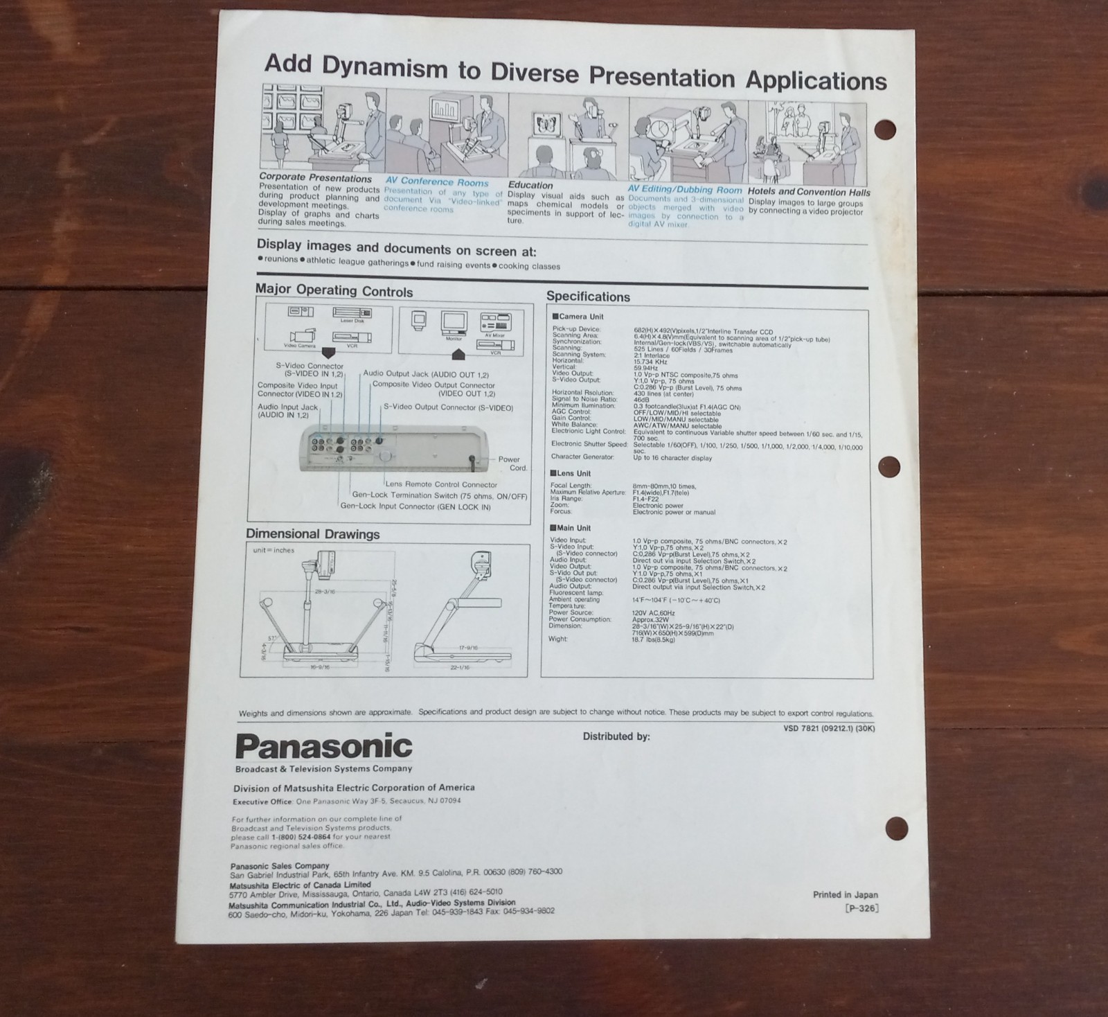 Original Panasonic Video Imager WE-160 Brochure with Specs!
