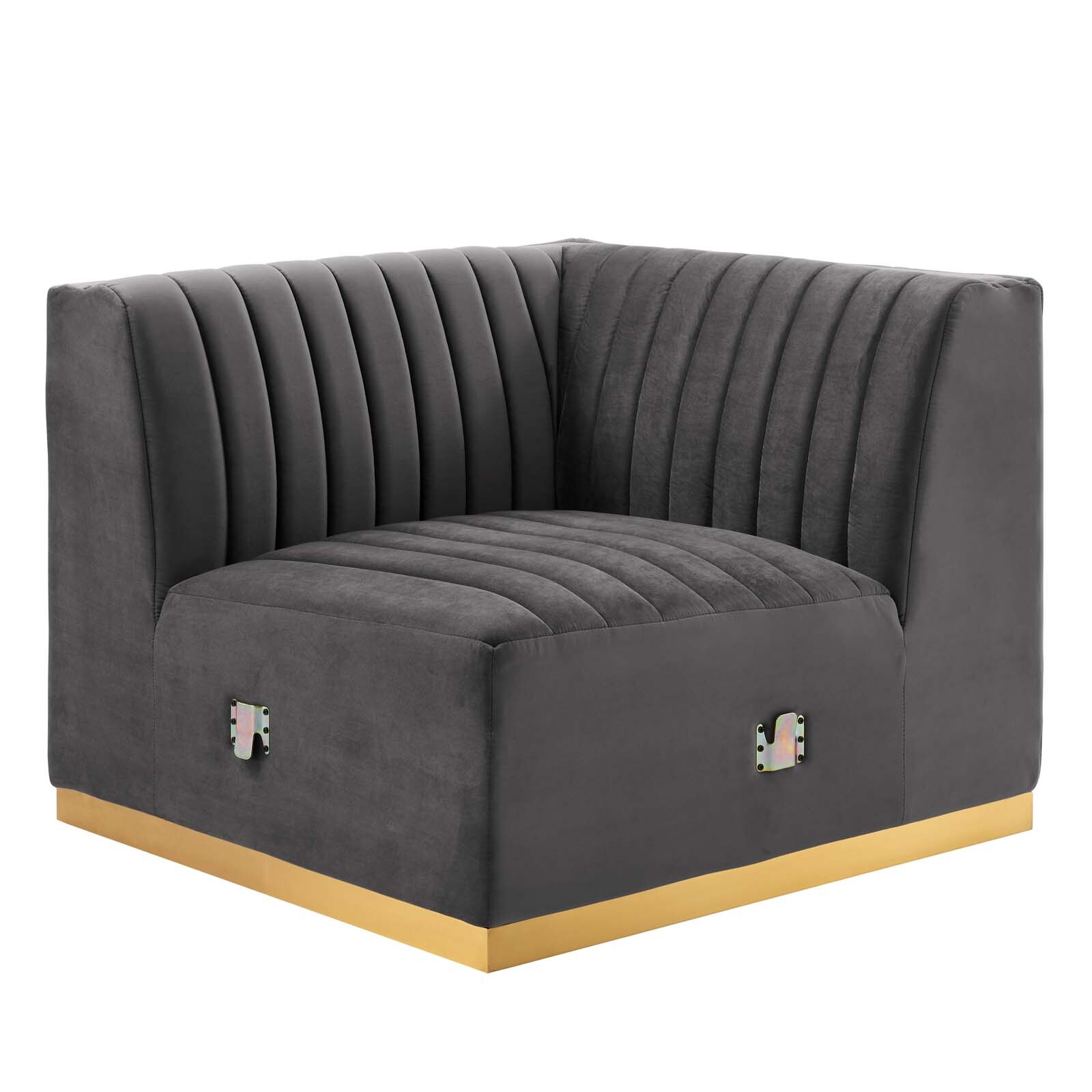Modway Conjure Channel Tufted Performance Velvet Right Corner Chair in Gold Gray