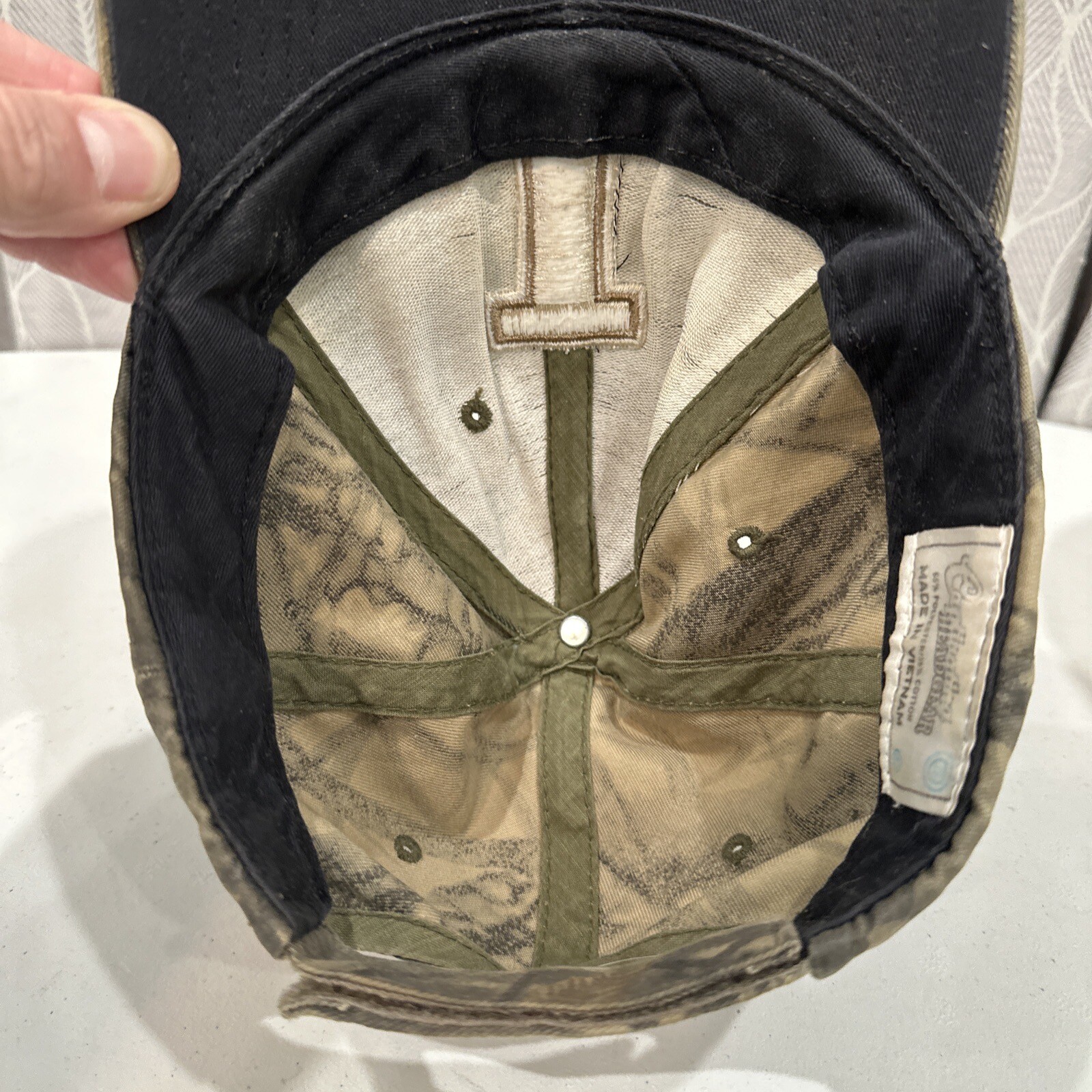 Illinois Capitol I Camouflage Tan Hat Cap. Hook Loop Well Worn