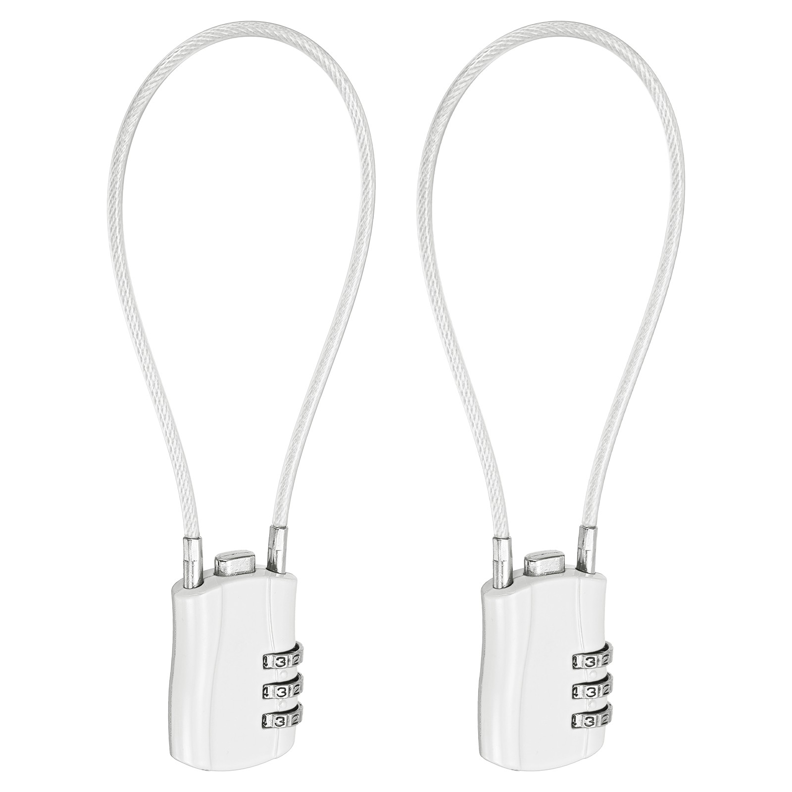 3-Digit Combination Padlock with Coated Steel Wire Rope (9.8 Inch, White) (2Pcs)