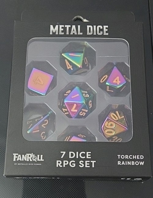 Fanroll Metal 7 Dice Dice Set RPG Dungeons and Dragons Torched Rainbow