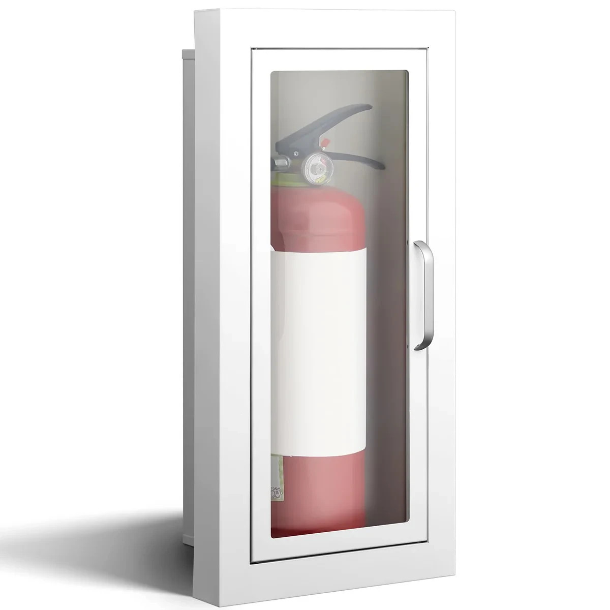 Zonon Semi Recessed Fire Extinguisher Cabinet Steel White Magnetic Door Wall