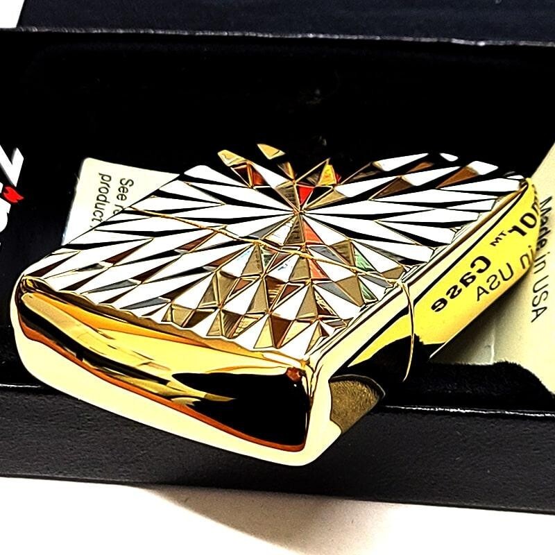 Zippo Armor Diamond Cut Engraving 2 Side Processing Mirror Finish Gold Lighter