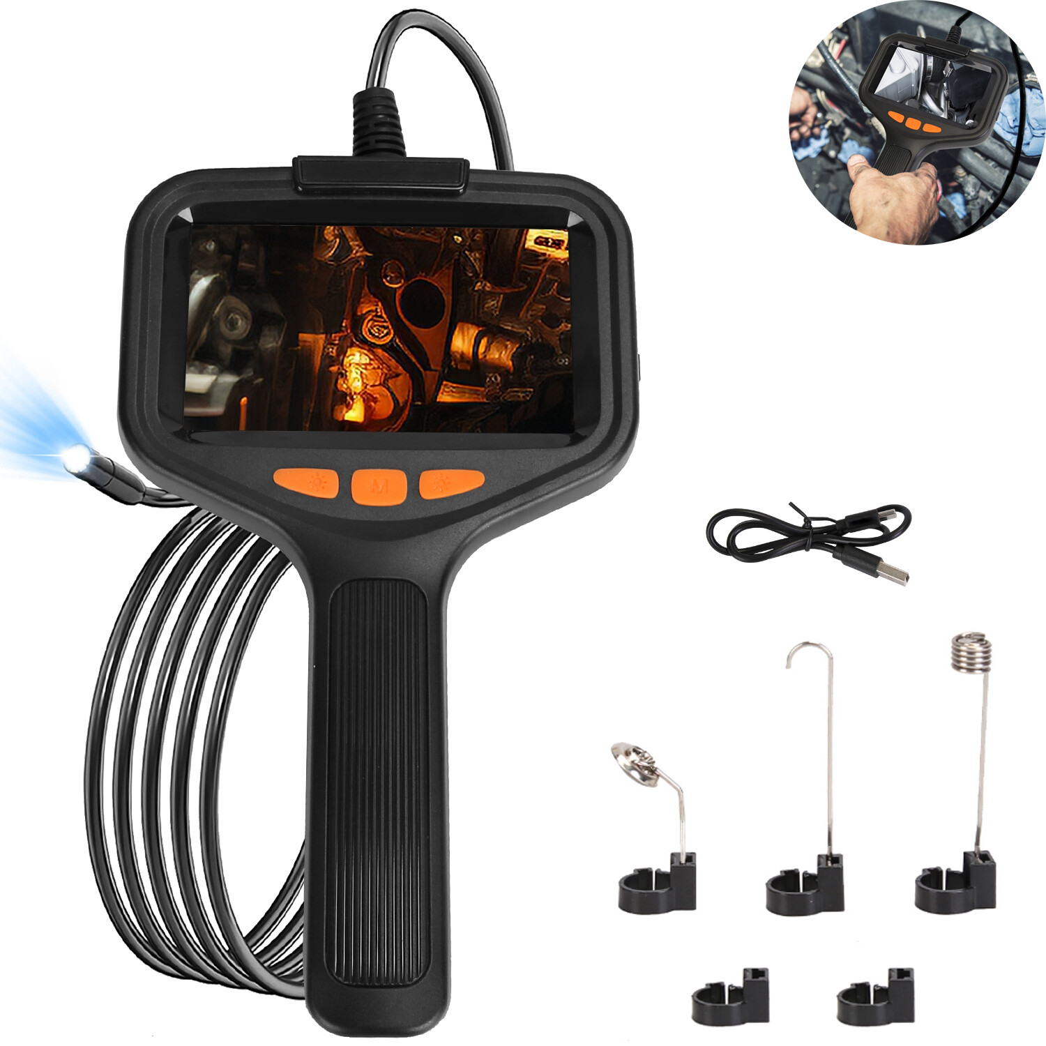 4.3" HD Handheld Industrial Borescope Endoscope Camera 8 LED Inspection Snake
