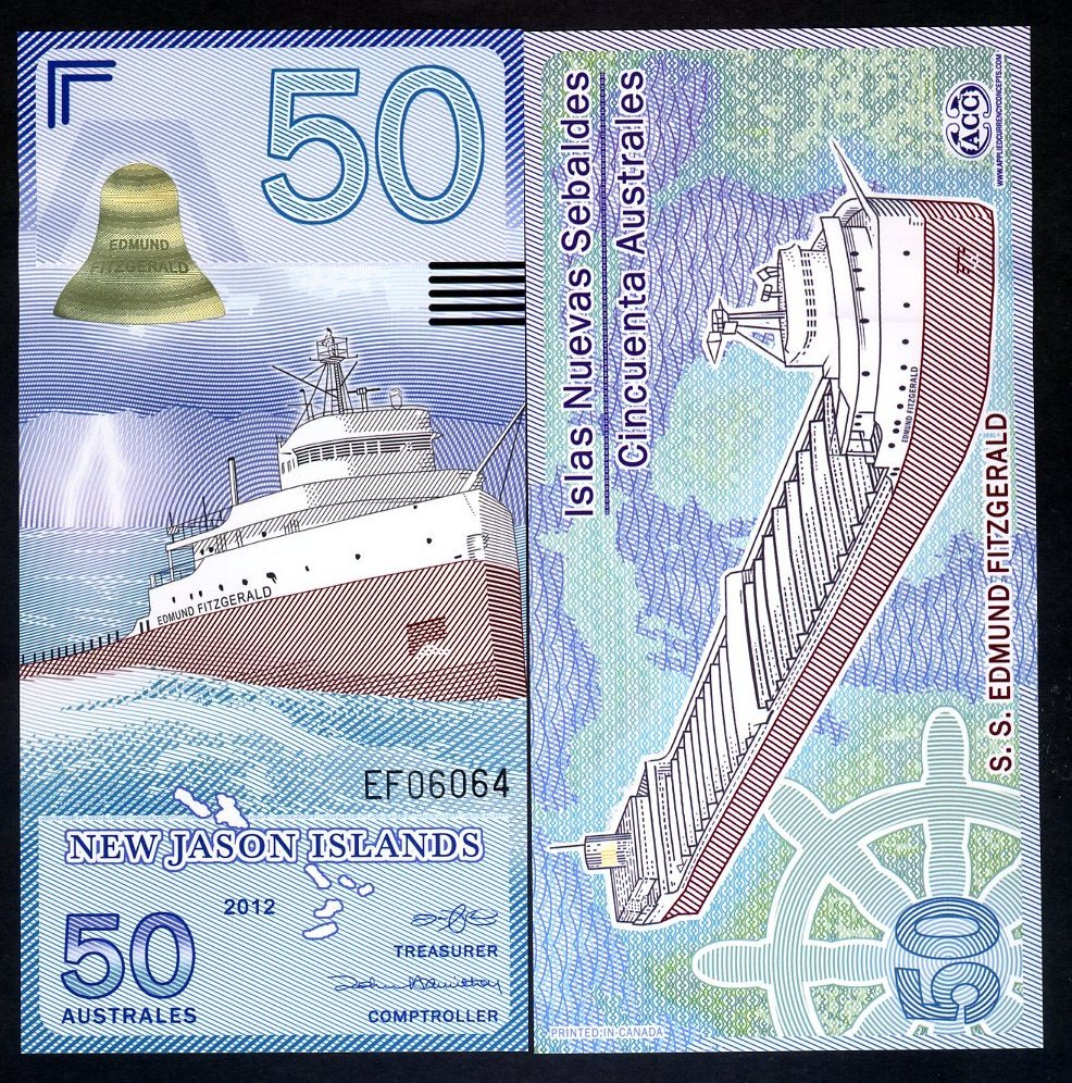 New Jason Islands, 50 Australes, 2012, POLYMER, UNC Ship F