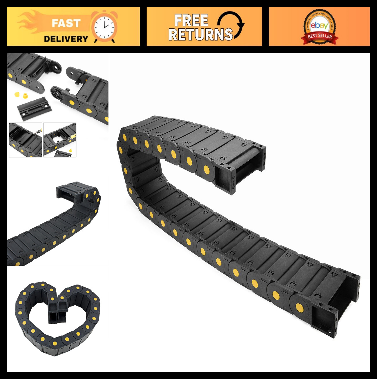 25mm x 77mm Plastic Closed Cable Drag Chain Wire Carrier - 1M Long, Flexible, Du