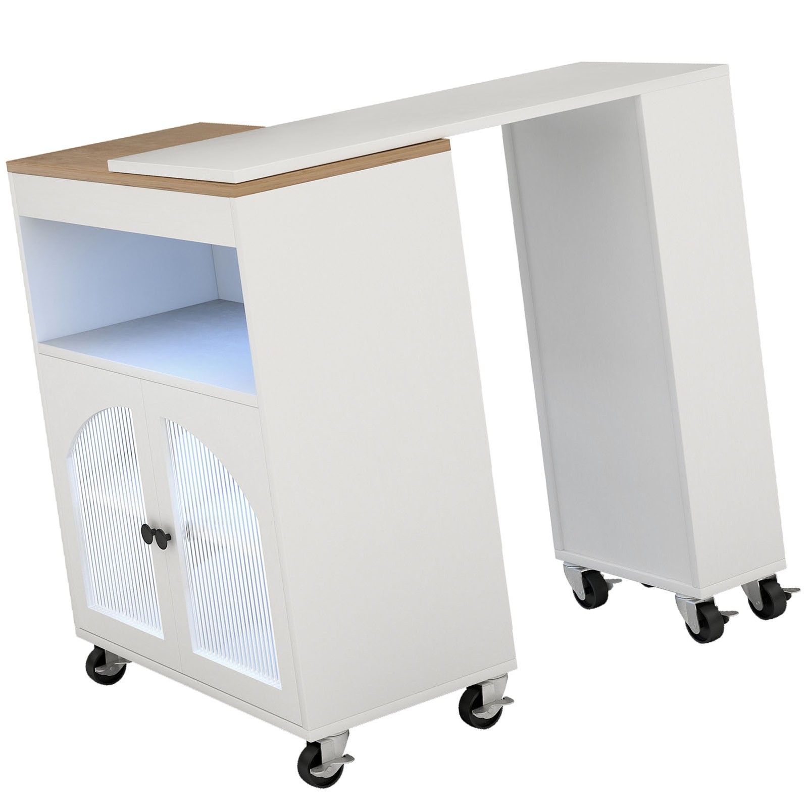 Kitchen Island On Wheels With Extended Table MDF Rolling Kitchen Storage Cabinet
