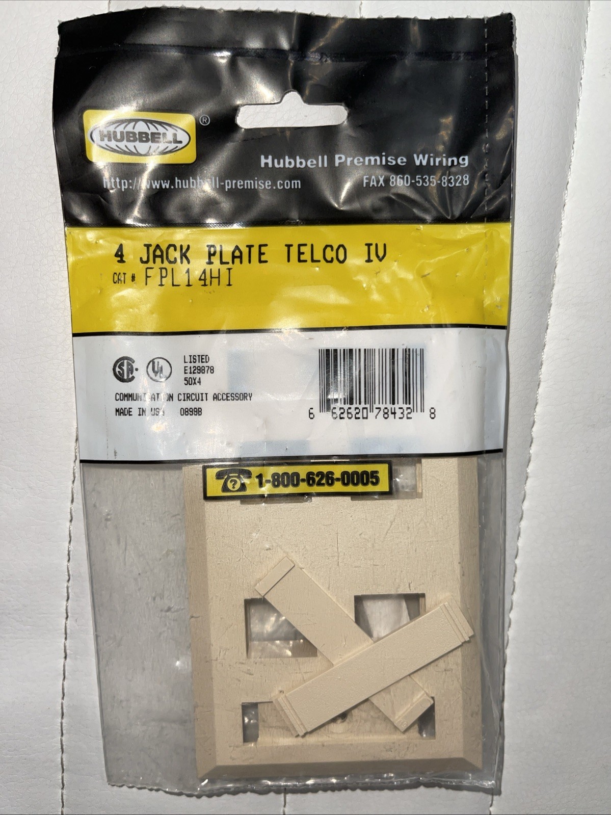 Hubbell 4 Jack Plate Telco IV FPL14HI  4 Port Face Plate 1 Gang Ivory 2025