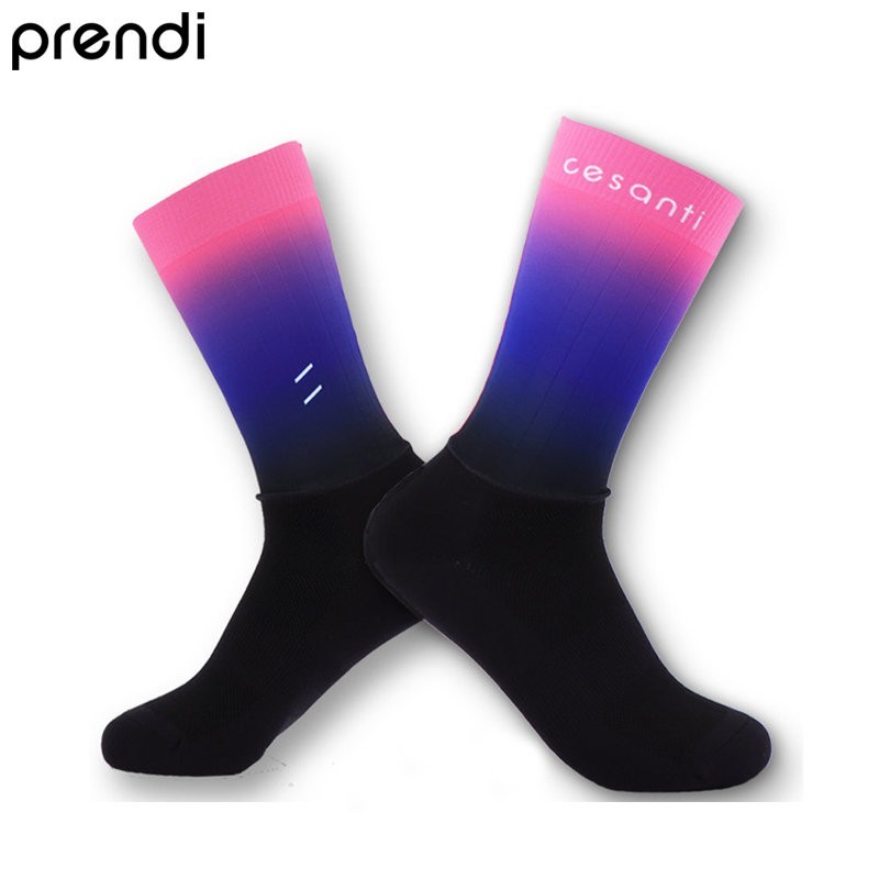CESANTI Unisex Cycling Socks Pink Black Bike Sports Socks Size L