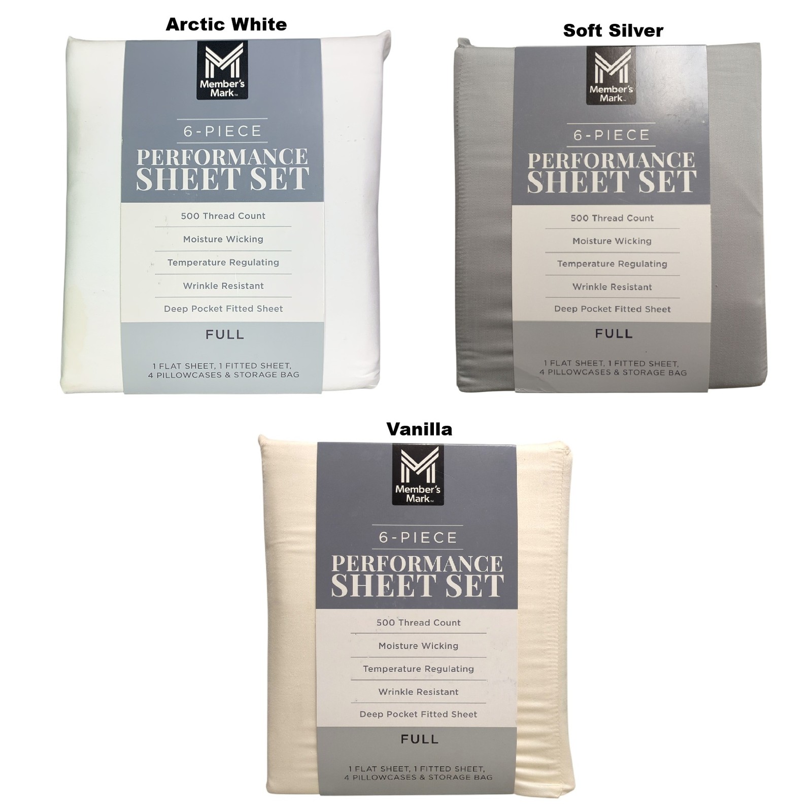 Member's Mark 500 Thread-Count Performance Solid Sheet Set, 6 Piece, Full Size